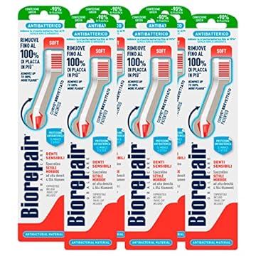 6x Biorepair Spazzolino Curve Antibatterico Soft a Setole Morbide per Denti Sensibili - 6 Spazzolini