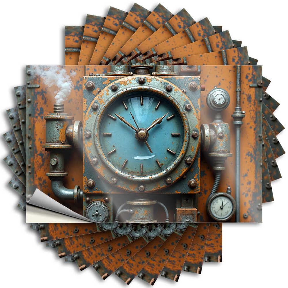 Modern Saying Garage | Rusty Industrial Clock with Steam Pipes Metal Adult Sticker Pack(12X18CM)