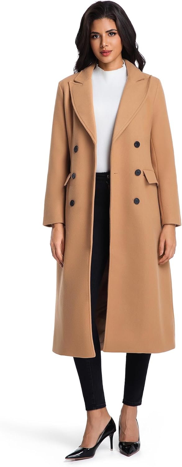 IDEALSANXUN Womens Long Wool Coats Fall Winter Notch Lapel Double Breasted Trench Coat Wool Jackets - Image 4