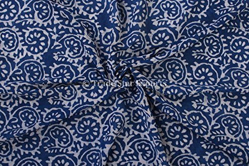 Trade Star Exports 3 Yard Indigo Handmade Block Print Fabric for Dressmaking, Cotton Voile Indian Upholestry Fabric by The Yard (Pattern 5) Trade Star Exports 3 Yard Indigo Handmade Block Print Fabric for Dressmaking, Cotton Voile Indian Upholestry Fabric by The Yard (Pattern 5)