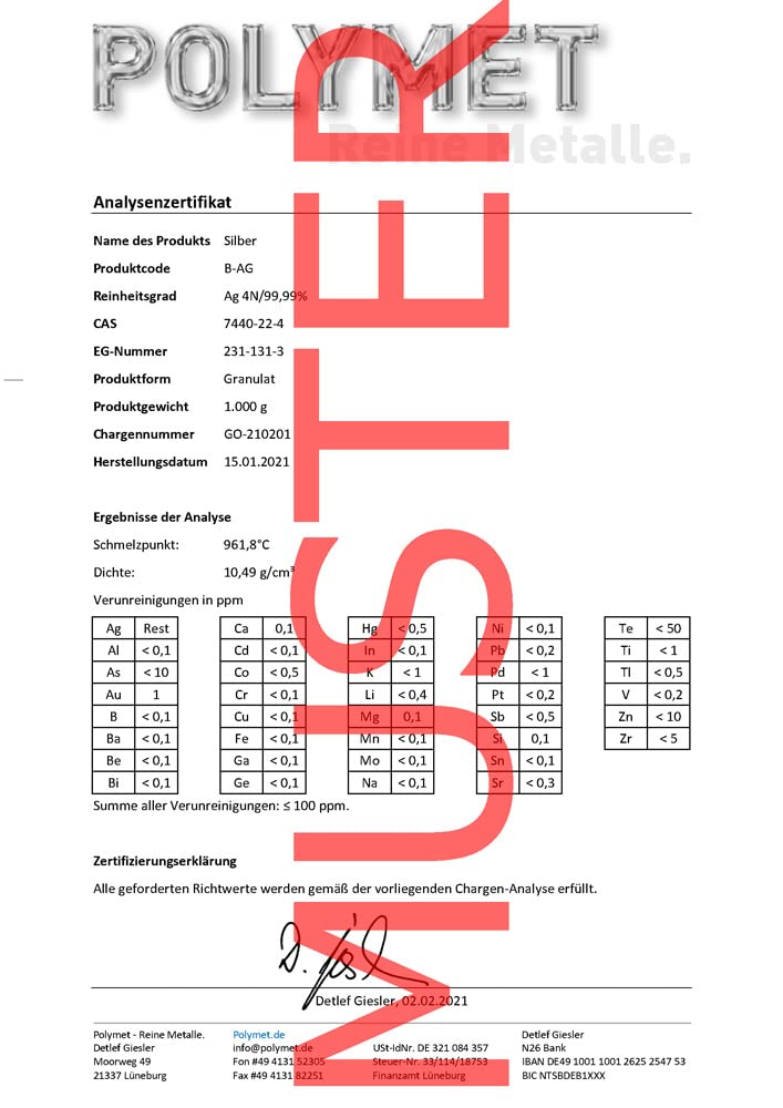 Silver Granulate Silver Granulate Fine Silver Ag 99,99 Pure Element