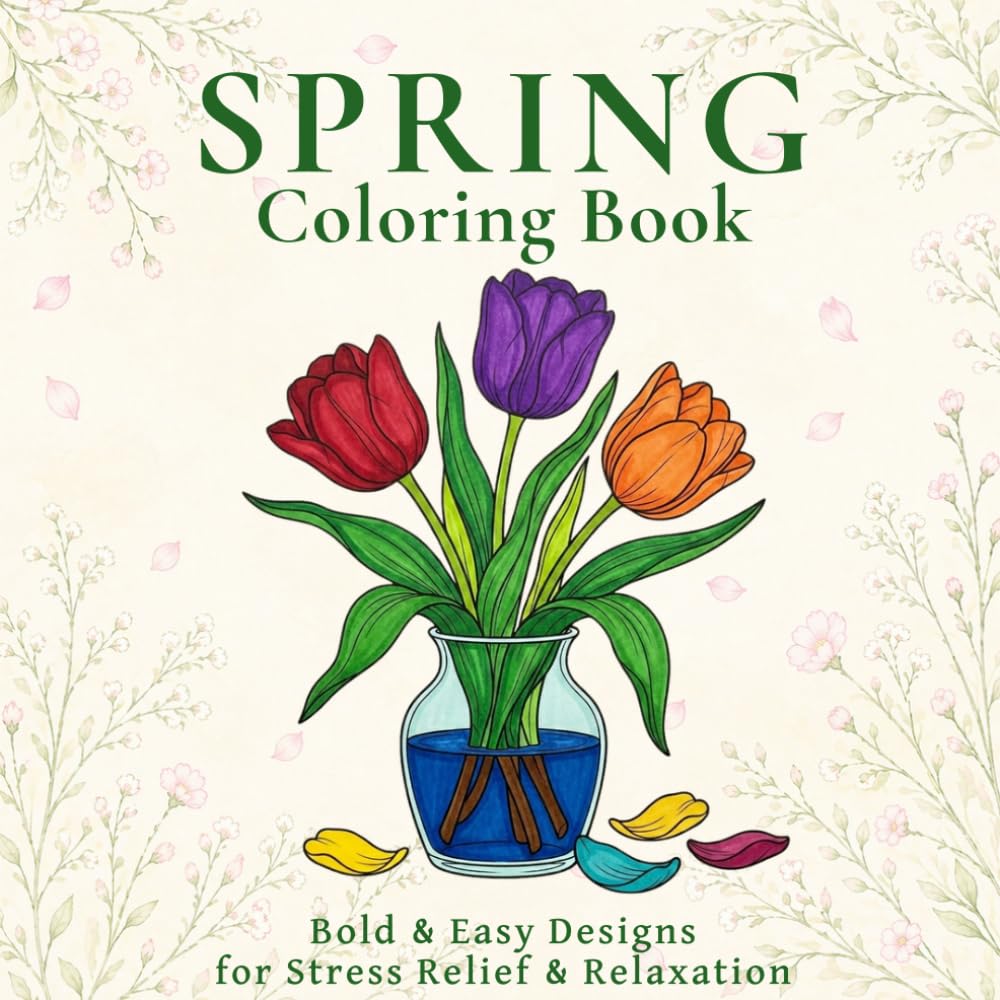 Spring Coloring Book: Bold & Easy Designs for Stress Relief & Relaxation