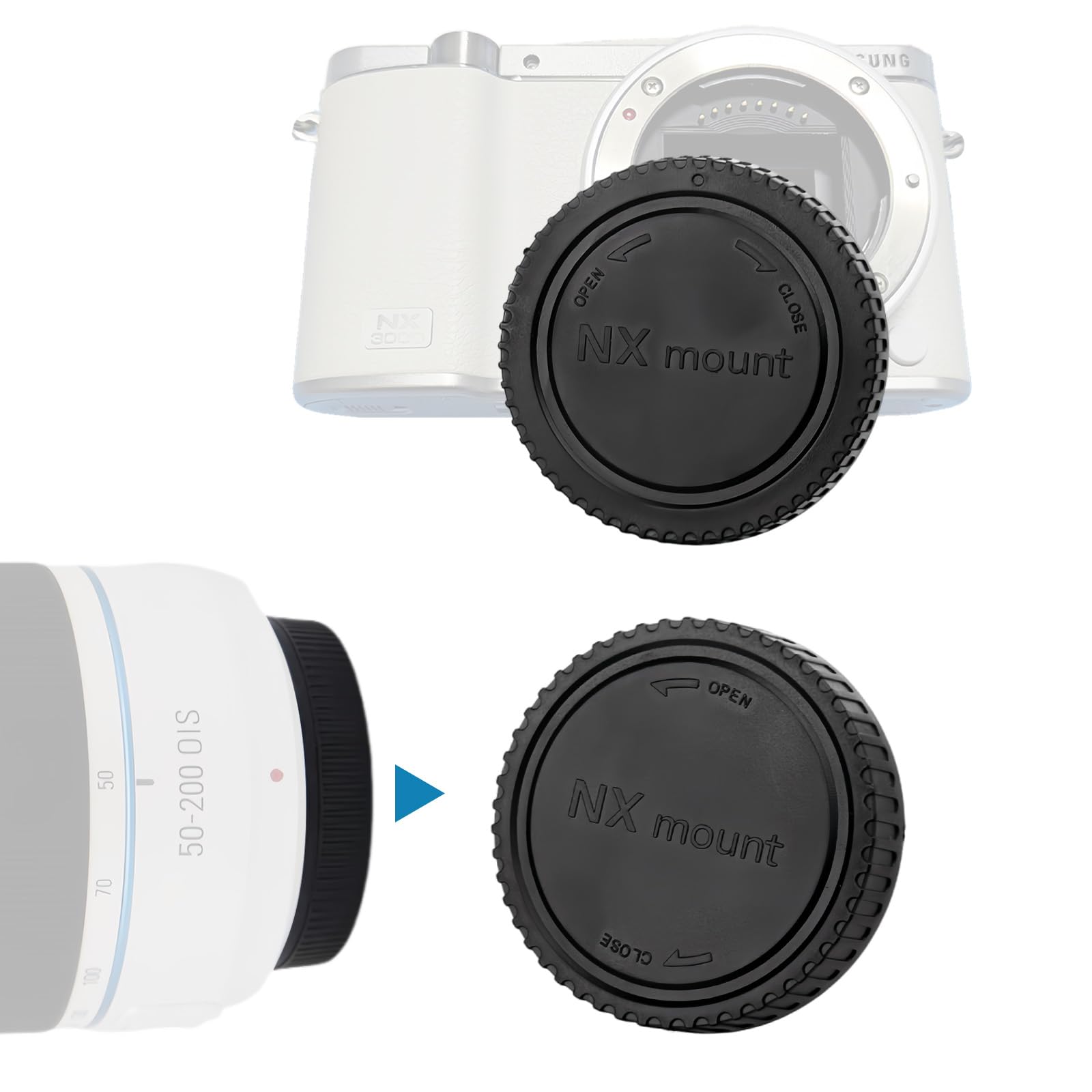 2 coperchi per alloggiamento NX, compatibili con fotocamere Samsung NX: NX1000/NX1100/NX2000/NX300/NX300M; 16 mm f/2.4; 12-24 mm f/4-5.6 ED (NX Camera Body Cap)