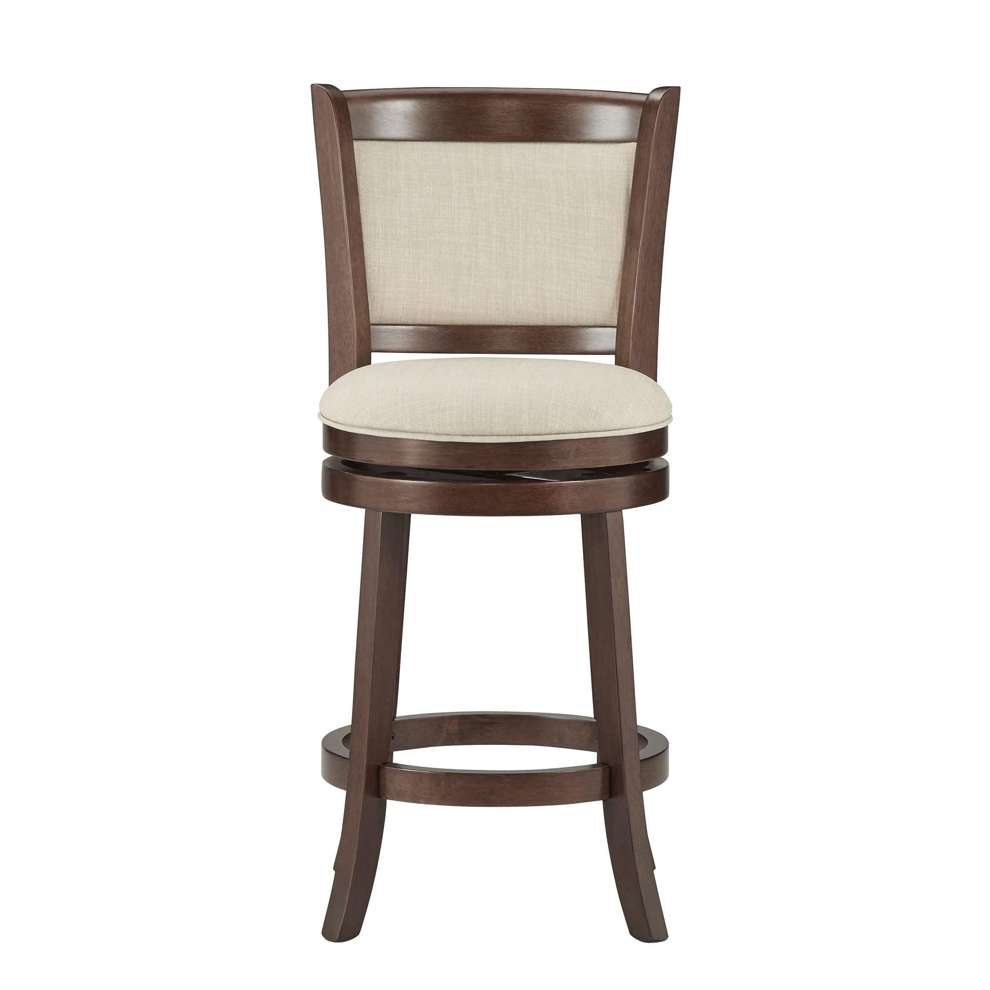 Inspire Q Verona Panel Back Swivel Counter Ight Stool by Classic Cherry-Beige Linen Cherry Finish