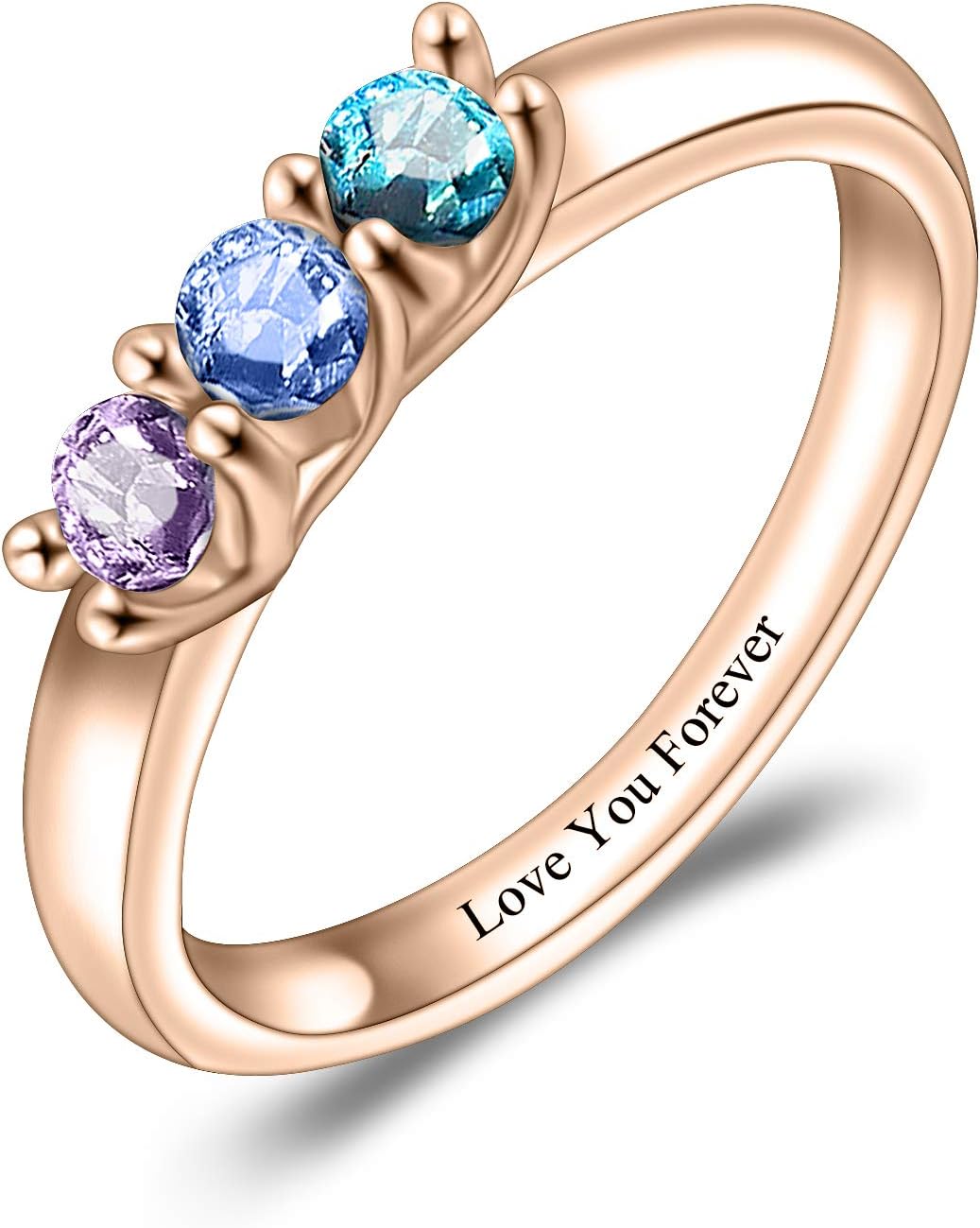 BAUMA AUTO Mothers Ring Personalized S925 Mothers Rings with 3 Simulated Birthstones for Grandmother Mother Meaningful Anniversary Rings for Women Wife