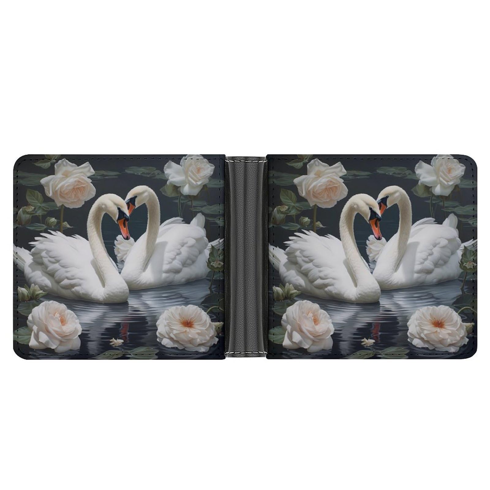 Swan (1) Bifold Wallet PU Leather Coin Purse Lightweight Credit Card Holder Wallet Money Clip