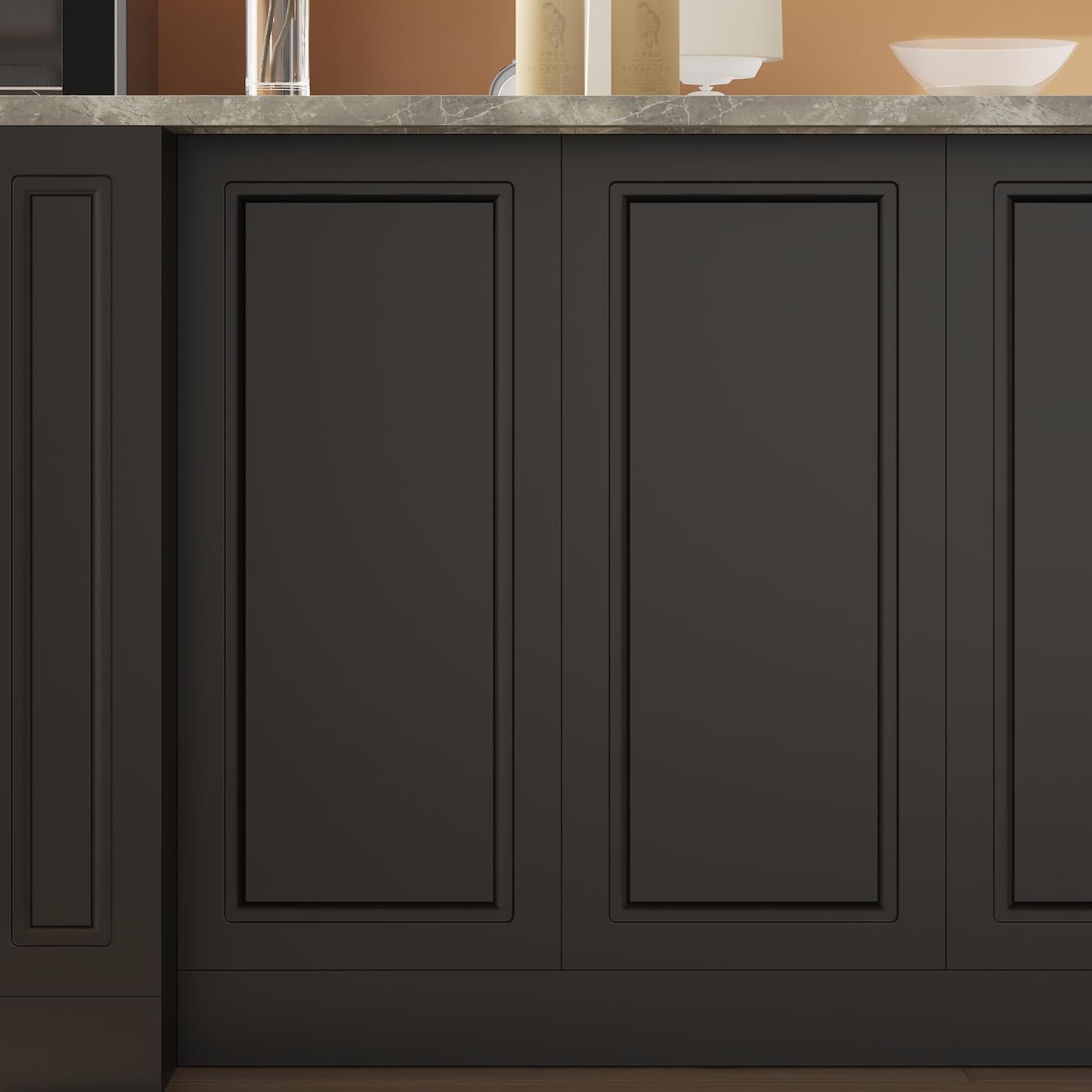 AIEGLE Large Kitchen Island with Power Outlets & Tiered Stone-Patterned Countertop, 4-Door Kitchen Storage Islands with Drawers & Adjustable Shelves, 94.5" W Island Table, Marble Grey & Black