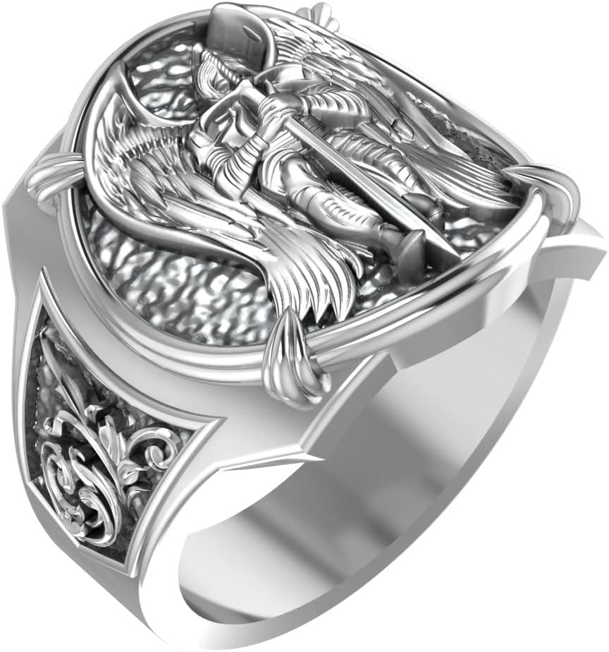 St Michael Ring for Men Archangel Michael Catholic Jewelry 925 Sterling Silver R-411