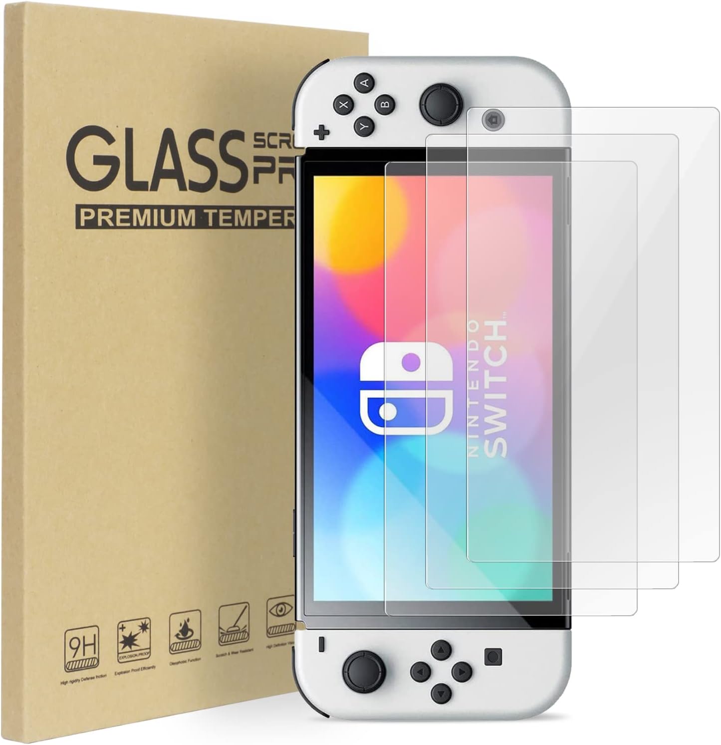 FYY (3 Packs Screen Protector Compatible with Nintendo Switch OLED Model 2021, Nintendo Switch OLED Screen Protector Tempered Glass, HD Clarity Anti-Scratch Tempered Glass Film, 9H Hardness Thumbnail