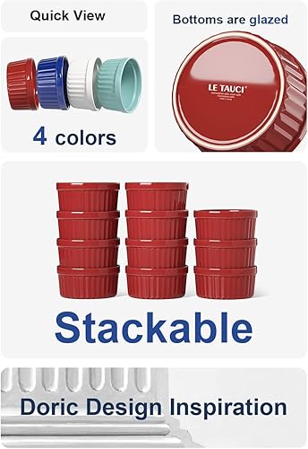 Vista 31 de LE TAUCI - Juego de 6 ramekins de 4 onzas para suflé, salsas de inmersión, pudín, set de 6