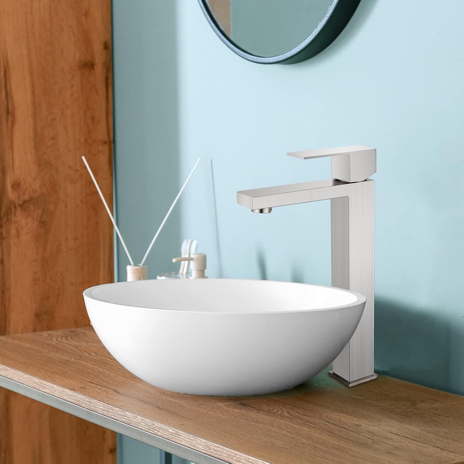 New Arrivals Brushed Nickel Vessel Sink Faucet Bathroom Tall Faucet Single Handle SUS304 Stainless Steel One Hole Basin Mixer Tap Modern Vanity Faucet Deck Mount