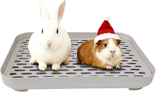 kathson Rabbit Litter Box, Bunny Potty Trainer Tray Guinea Pig Litter Box with Grid, Small Animal Toilet for Bunny Guinea Pigs Ferret Cats Chinchilla Grey, Large
