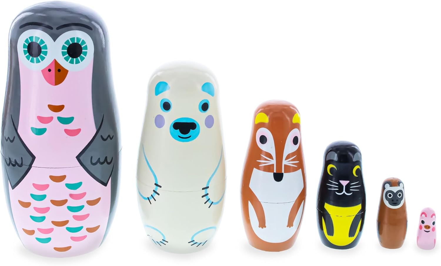 BestPysanky Set of 6 Animals Wooden Nesting Dolls
