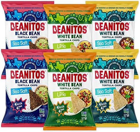 Beanitos Bean Chips - Variety Pack - (6 Pack) 5 oz Bag - White Bean Tortilla Chips and Black Bean Tortilla Chips - Vegan Snack with Good Source of Plant Protein and Fiber