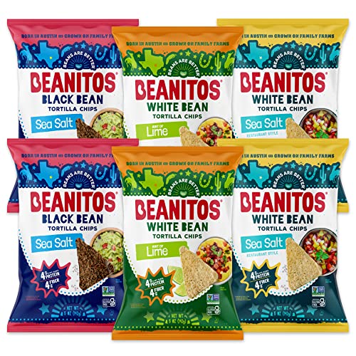 Beanitos Bean Chips - Variety Pack - (6 Pack) 5 Oz Bag - White Bean Tortilla Chips And Black Bean Tortilla Chips - Vegan Snack With Good Source Of Plant Protein And Fiber #TOP3