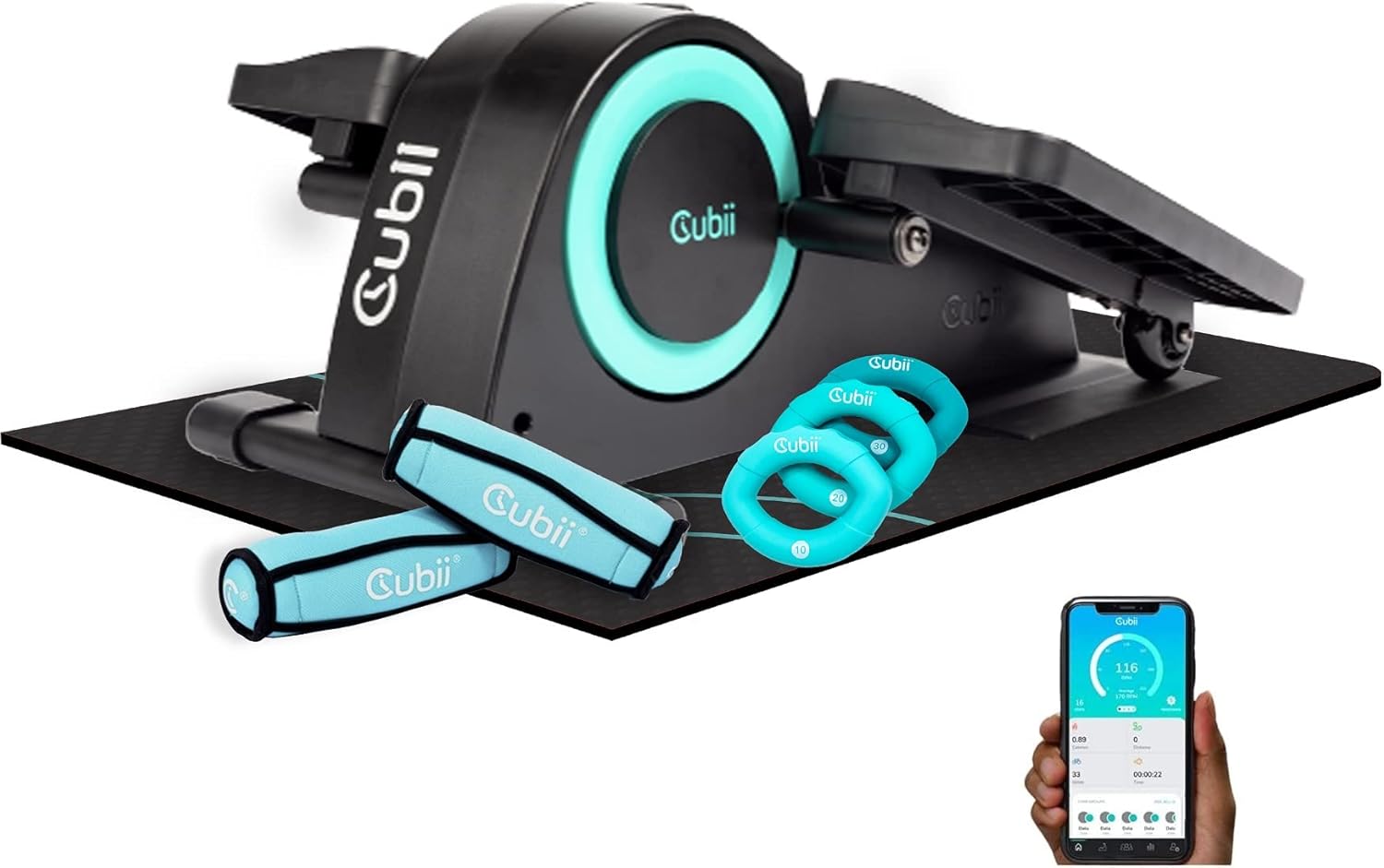 Cubii JR2+ Bundle, Under Desk Elliptical, Pedal Exerciser, w/Mat, Soft Weights & Hand Exercisers, Bluetooth Fitness Tracker, Adjustable Resistance, Workout Equipment, Home Workouts, Newest Model : Everything Else