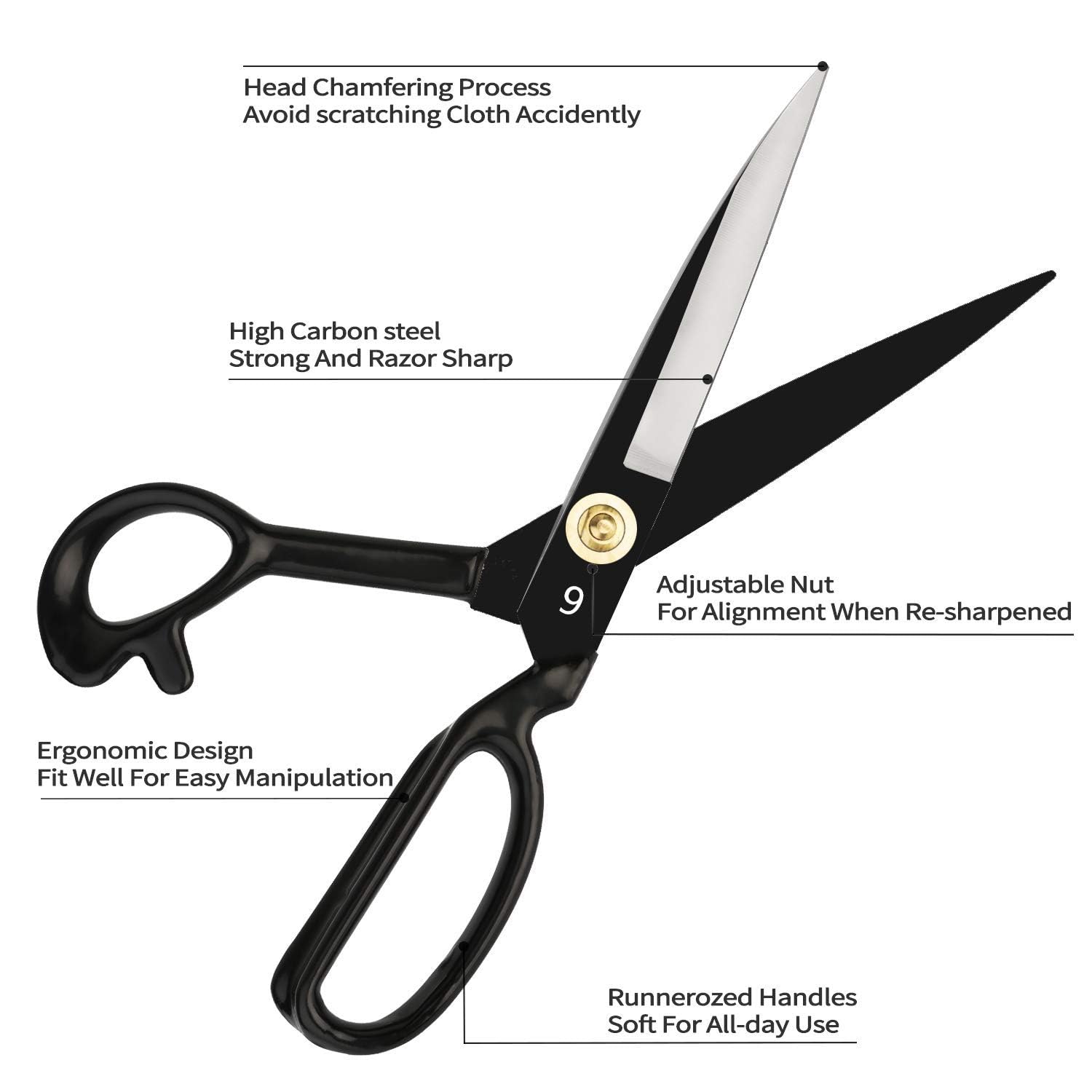 Omnia® Dressmaking Office Shears Dressmakers Scissors, Best for Cutting Fabric Leather Paper Heavy Duty High Carbon Steel (Right Handed) (10")