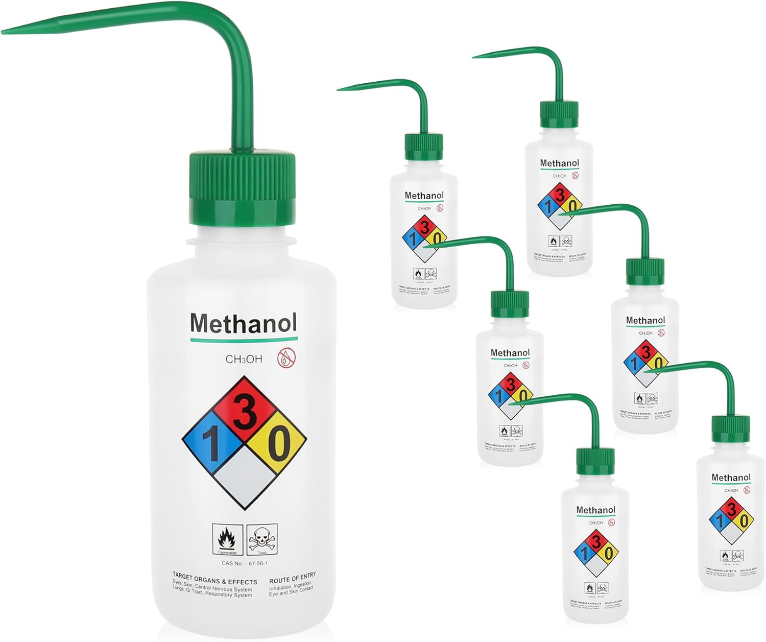 6PCS of Safety Water Wash Bottles, Vol.500ml (17oz), Squirt Bottle Methanol Squeeze Wash Bottle with Narrow Mouth for Lab WBM500A6