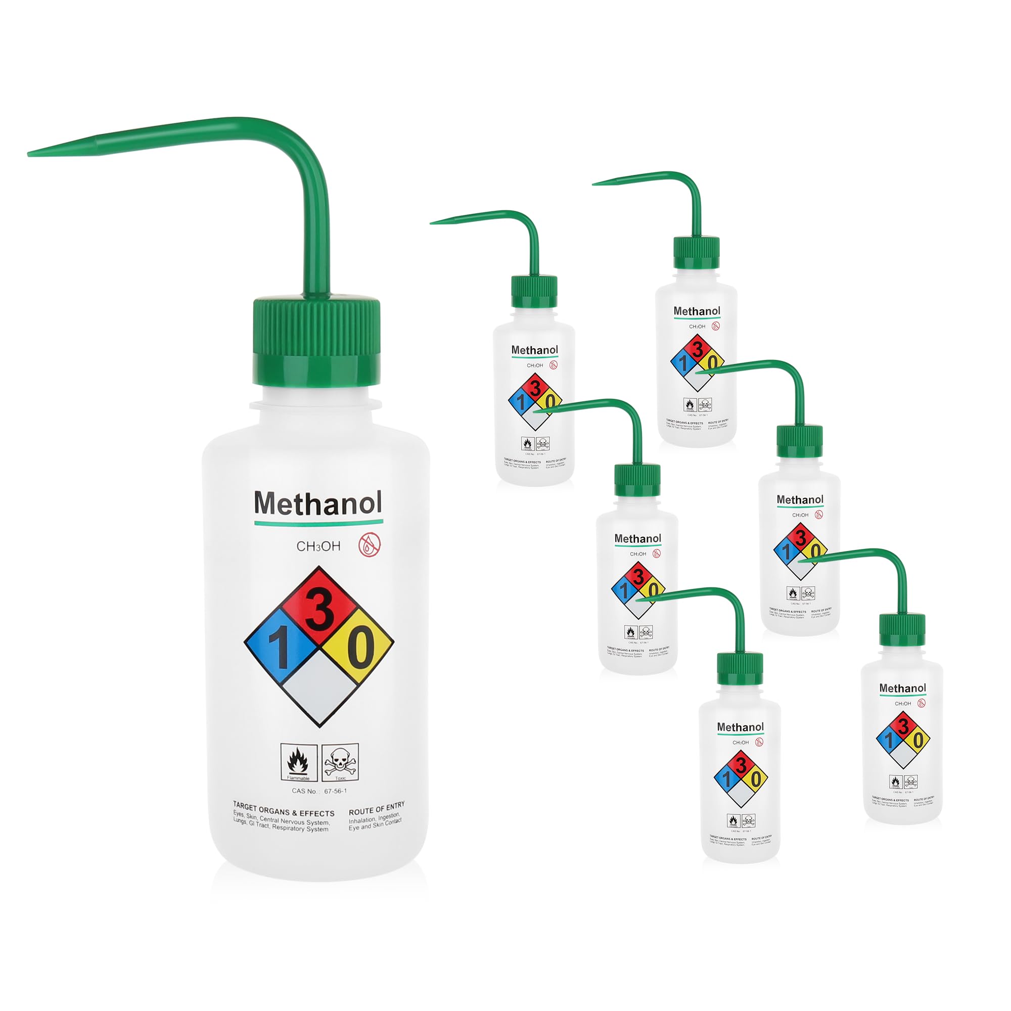 6 botellas de lavado de agua de seguridad, vol.500 ml, botella de chorro de metanol con boca estrecha para laboratorio WBM500A6