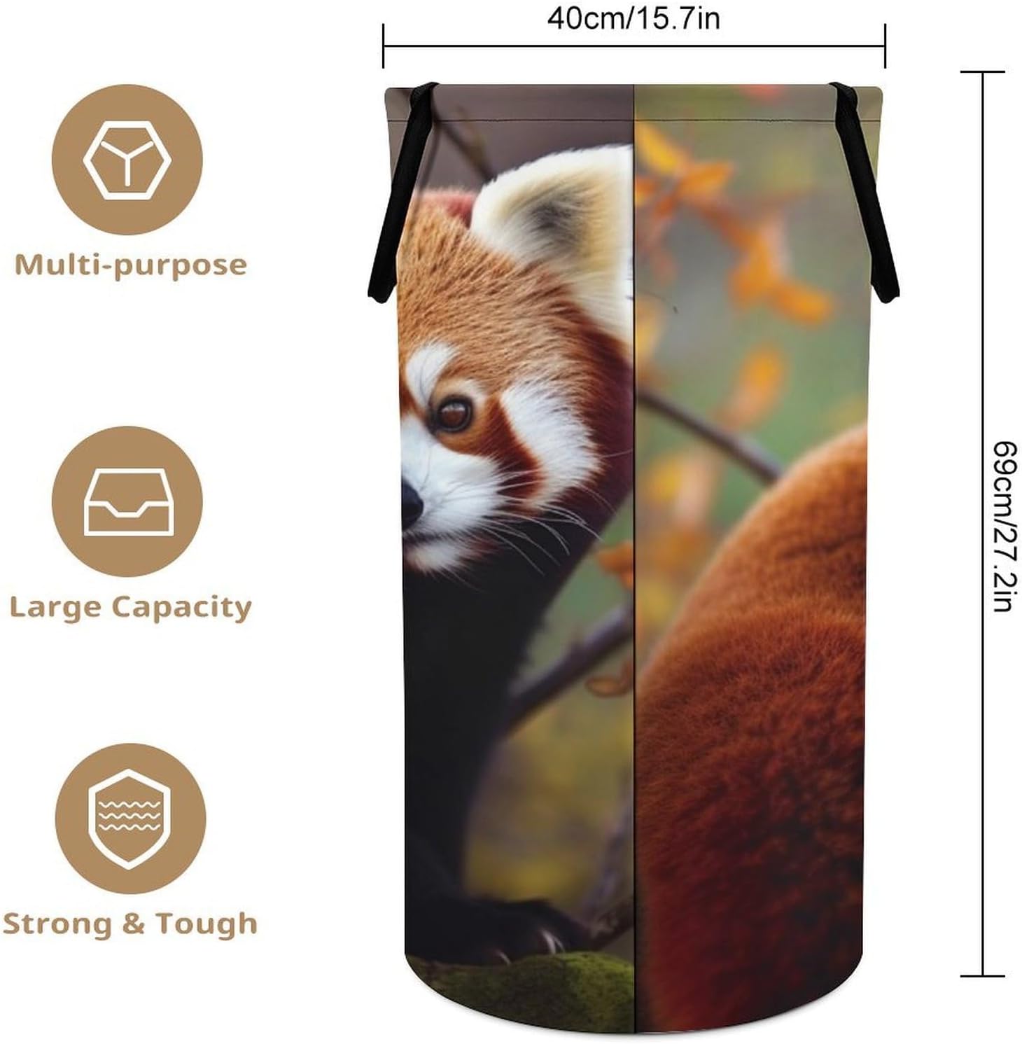 Red Panda Laundry Basket Freestanding Laundry Hamper with Handles Waterproof Dirty Clothes Hamper Collapsible Washing Bin Aesthetic Clothes Basket for Bathroom Bedroom Dorm