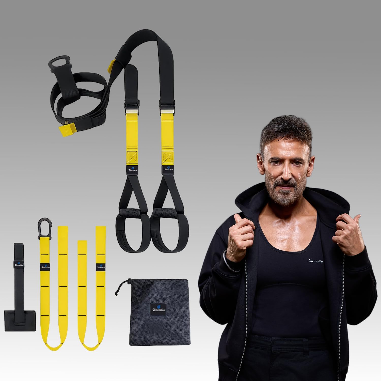 Wearslim® Professional All in one Suspension Trainer | Full Body Weight Resistance System | Lightweight & Portable Fitness Equipment to Build Muscle, Burn Fat and Improve Cardio for Men and Women