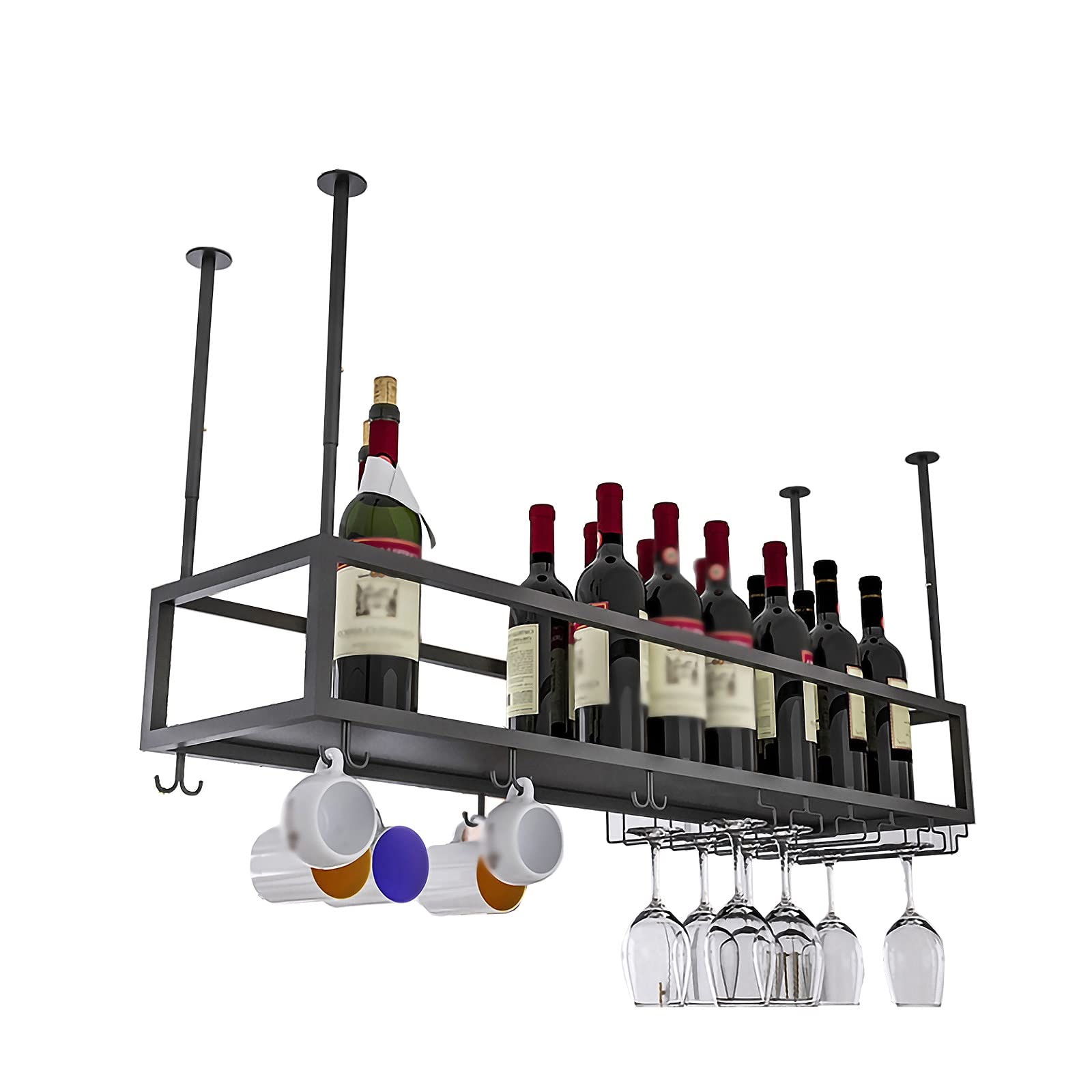 Porte-verre à vin réglable en hauteur et largeur avec fixation plafond facile