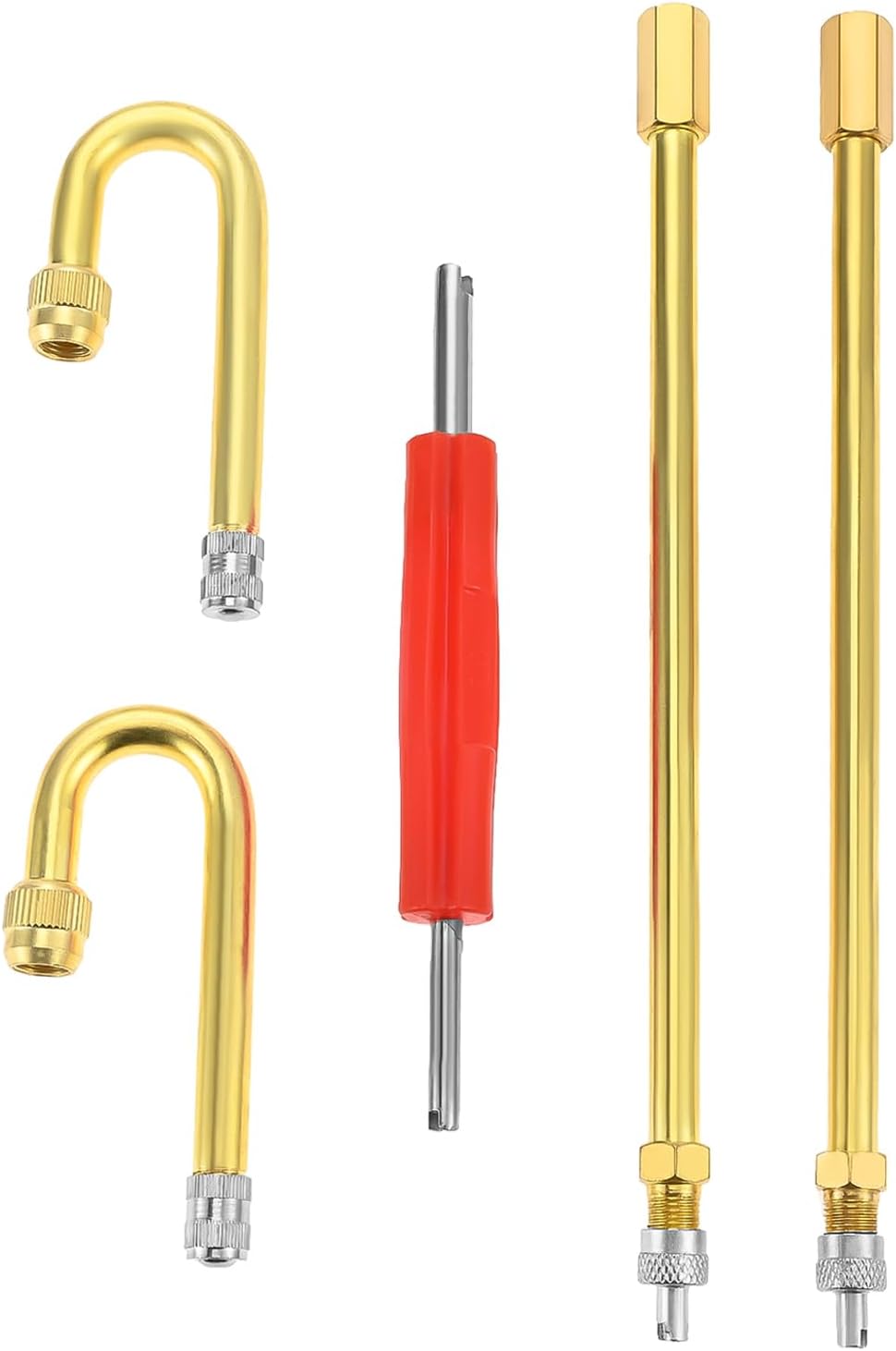 5PCS Dually Valve Stem Extenders, 180 Degree Heavy Duty Universal Metal Valve Stem, Straight Heads 7"/180mm, Dual Wheel Valve Stem Extensions for Truck Tires, RV Tires, Motorhome, Coach