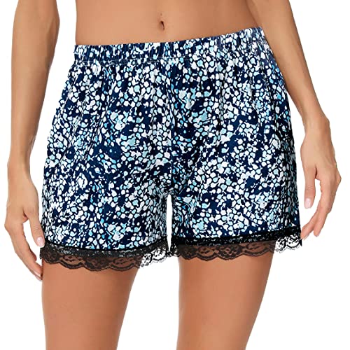 Marvmys Pantalones Cortos Pijamas Mujer Verano Algodón de Encaje Partes de Abajo de Pijamas para Mujer de Casa Pantalón Corto con Bolsillos y Cordón Cover