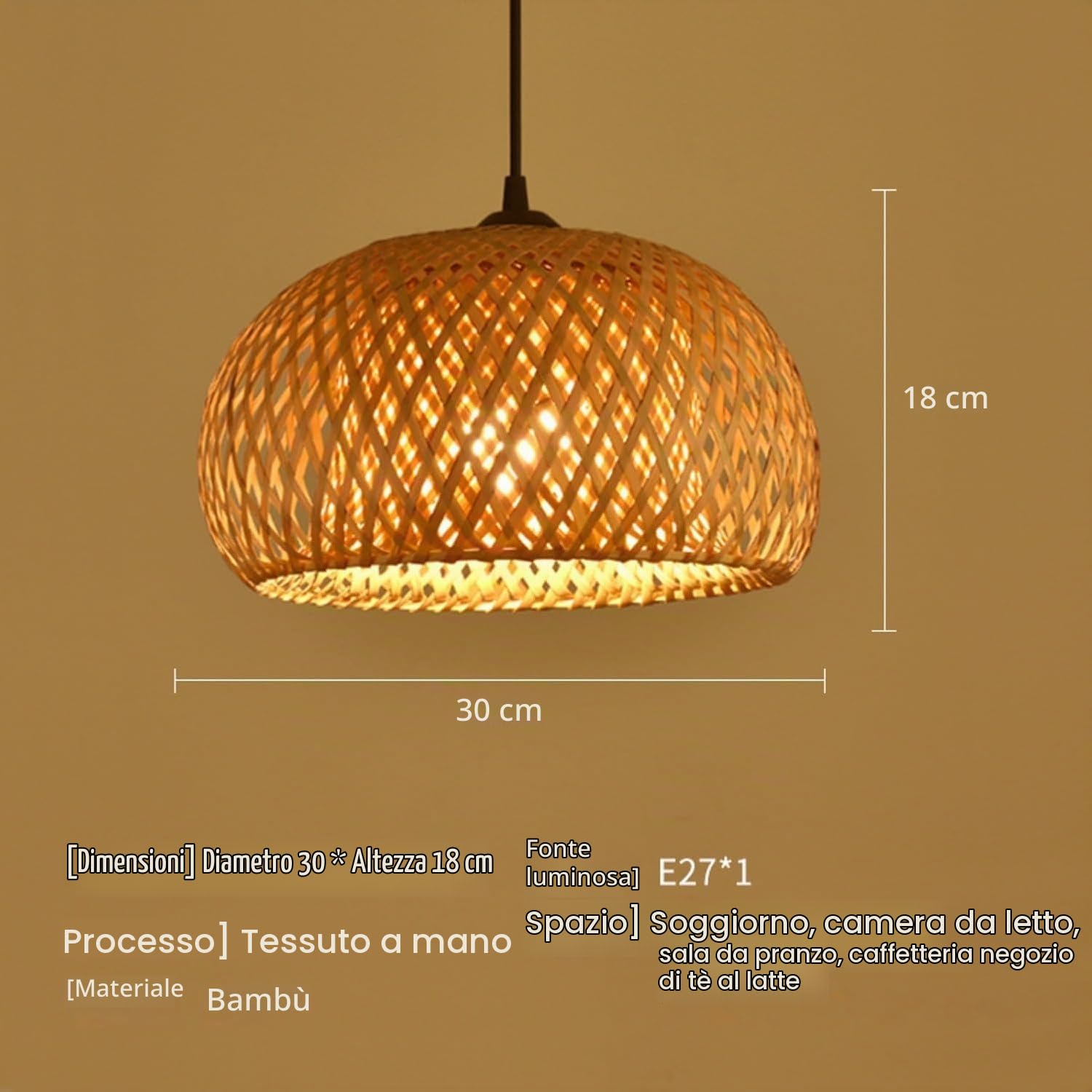 12 "Boho Rattan Lampada a Ciondolo, E27 Hardwired Plafoniera, Illuminazione a Ciondolo Bambù Vimini Lampada a Sospensione Per Cucina Isola Soggiorno Sala da Pranzo