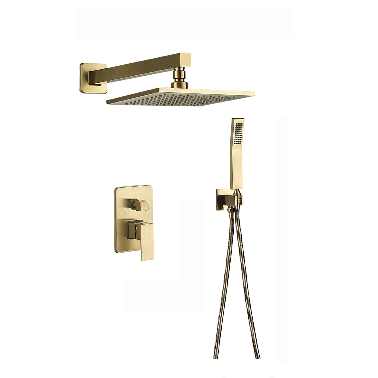 Shower system brushed gold avec colonne de douche laiton et tête de robinet mural complet
