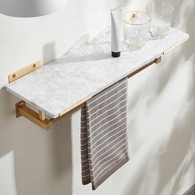 NPQPNAFC Shower Caddy Bathroom Shelf Golden Marble Towel Rack Shampoo Shower Gel Storage Rack Wall Mounted Kitchen Shelves