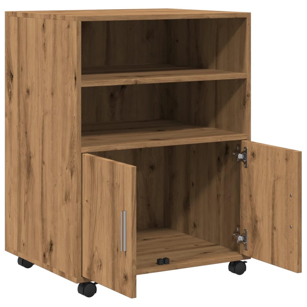 Brokky Armadietto con Ruote Rovere Artigianale 60x48x81 cm Truciolato-Carrello Porta Stampante,Mobiletto con Ruote,Supporto per Stampante in Legno,Classificatore per Documenti per Studio,Ufficio