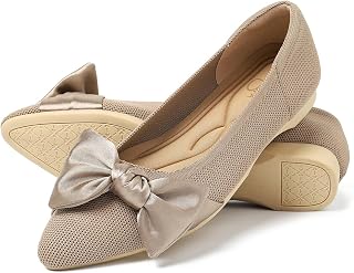 Women's Pointed Toe Knit Mary Jane Ballet Flats for Office Casual Wear Stretchy Dressy Slip-On Shoes with Arch Support