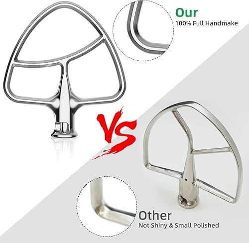 Miniatura 3 de Batidor plano de acero inoxidable para mezclador KitchenAid, accesorio de paleta para batidora de pie de cabeza inclinable para tazón de mezcla de