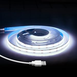 ALITOVE 5V COB LED Strip Light White 6000K CRI 85+ USB Powered Led Light Strip 3.28FT/1M 320LED Flexible Under Cabinet Tape Light for TV Backlight Bedroom Kitchen,Home DIY Lighting