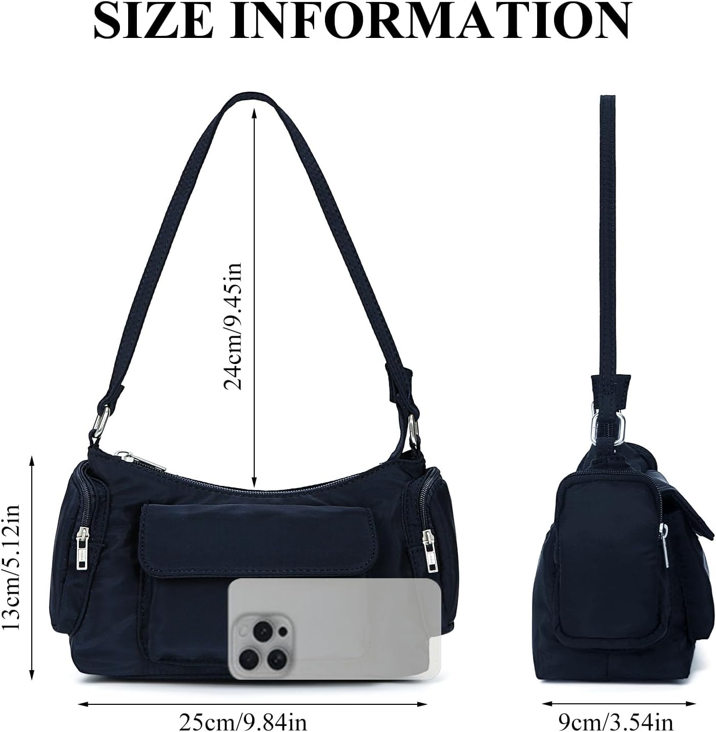 Black Shoudler Bag Nylon Brandy Shoulder Purse Multi-pocket Hobo Handbag for Women - Image 6