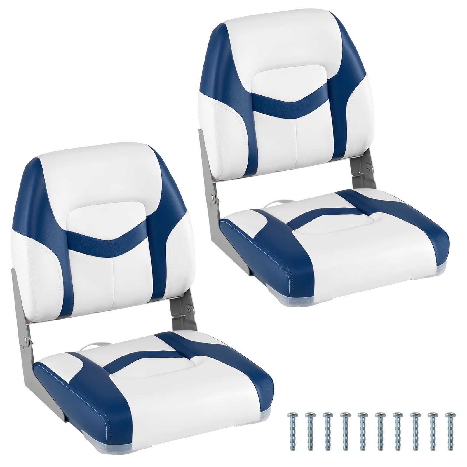 Lot De 2 Sièges Bateau Pliants Avec Piédestal – Blanc/bleu – Neufs – Dossier Bas Réglable