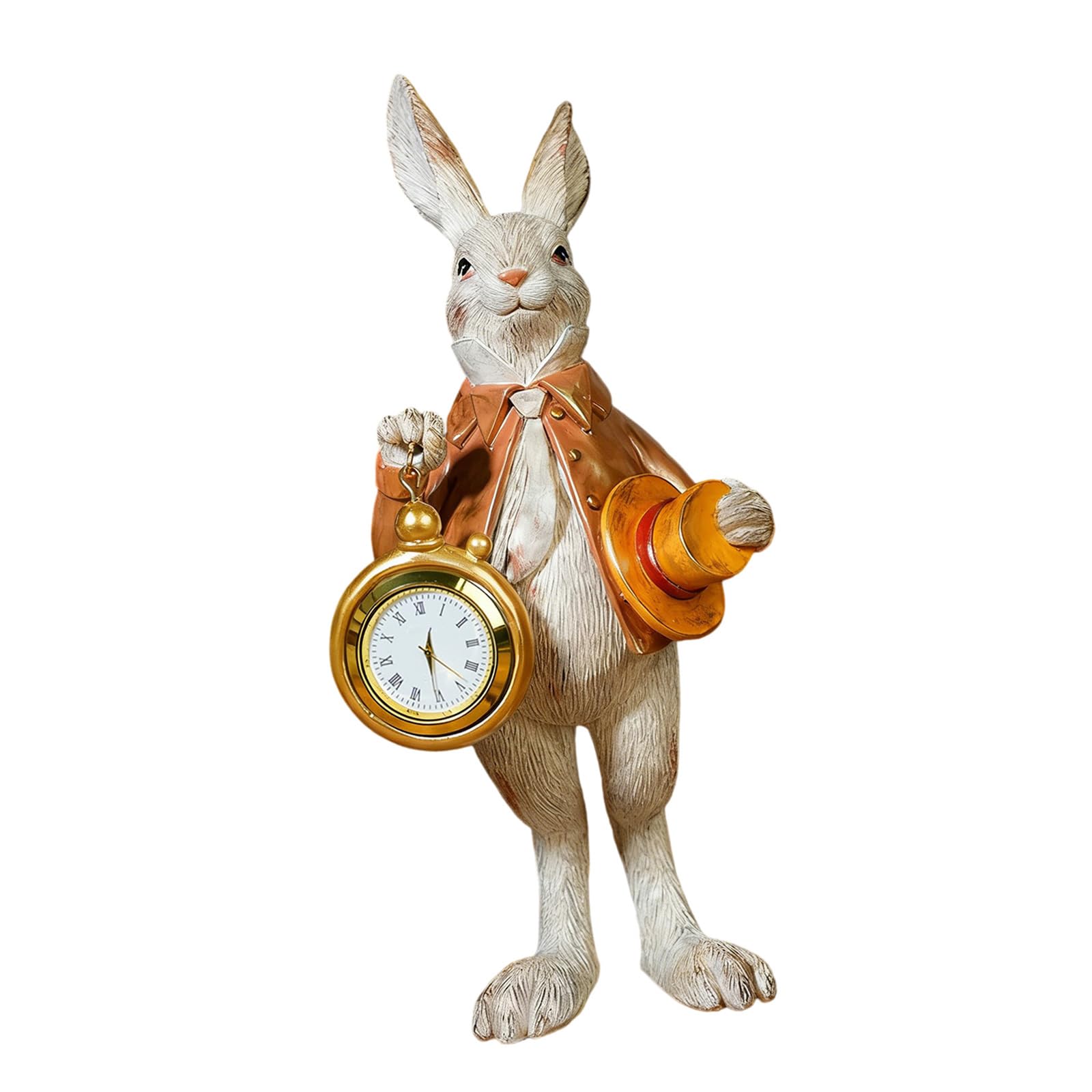 NVOQILIN Unique Formal Rabbits Holding Retro Clock Resin Ornament for Holiday Display Unique Formal Rabbits Holding Retro Clock Resin Ornament for Holiday Display
