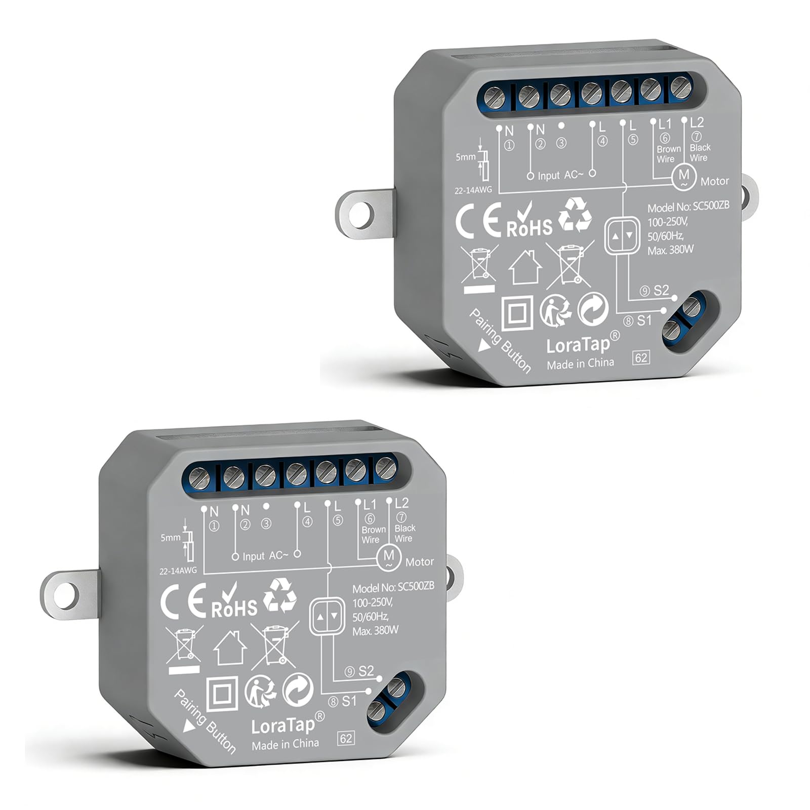 LoraTap 2 interruptores ZigBee para persianas - Control inteligente del hogar para persianas y cortinas de 380W, compatible con Alexa, requiere hub