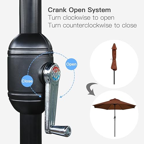 Vista 79 de Sunnyglade - Sombrilla de mesa de 9 pies para exteriores, con 8 varillas resistentes Negro