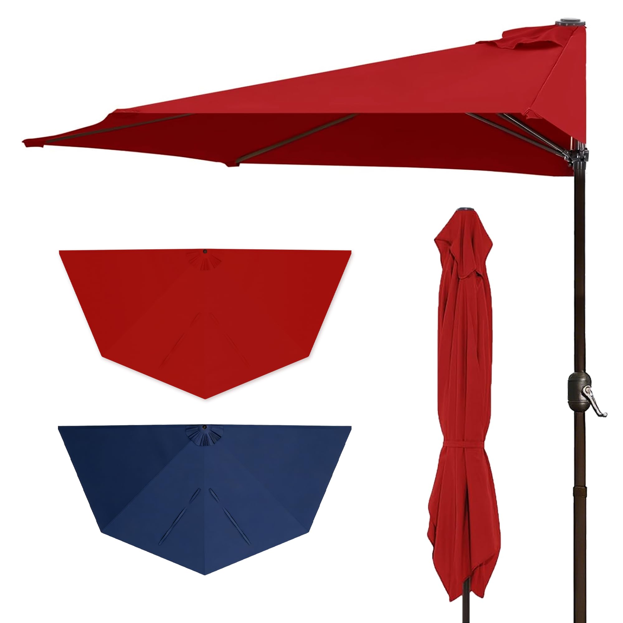 SANGMUCEN 9ft Half Patio Umbrella, Outdoor Half Round Wall Umbrella with Manual Crank, UV Protection & Waterproof Solution-Dyed Fabric for Apartment Balcony, Deck, Window, and Smal image 2