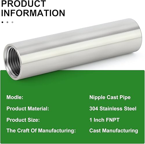 Miniatura 195 de TAISHER 2 accesorios de tubería de acero inoxidable, 1/2 "NPT x 1/2" NPT macho roscado, tubo fundido de pezón de 6 pulgadas de longitud 1.969 in