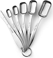 SpringChef Stainless Steel Measuring Spoons Set of 6 with Leveler - Rectangular Nesting Spoons for Spice Jars, Baking & Cooking Essentials