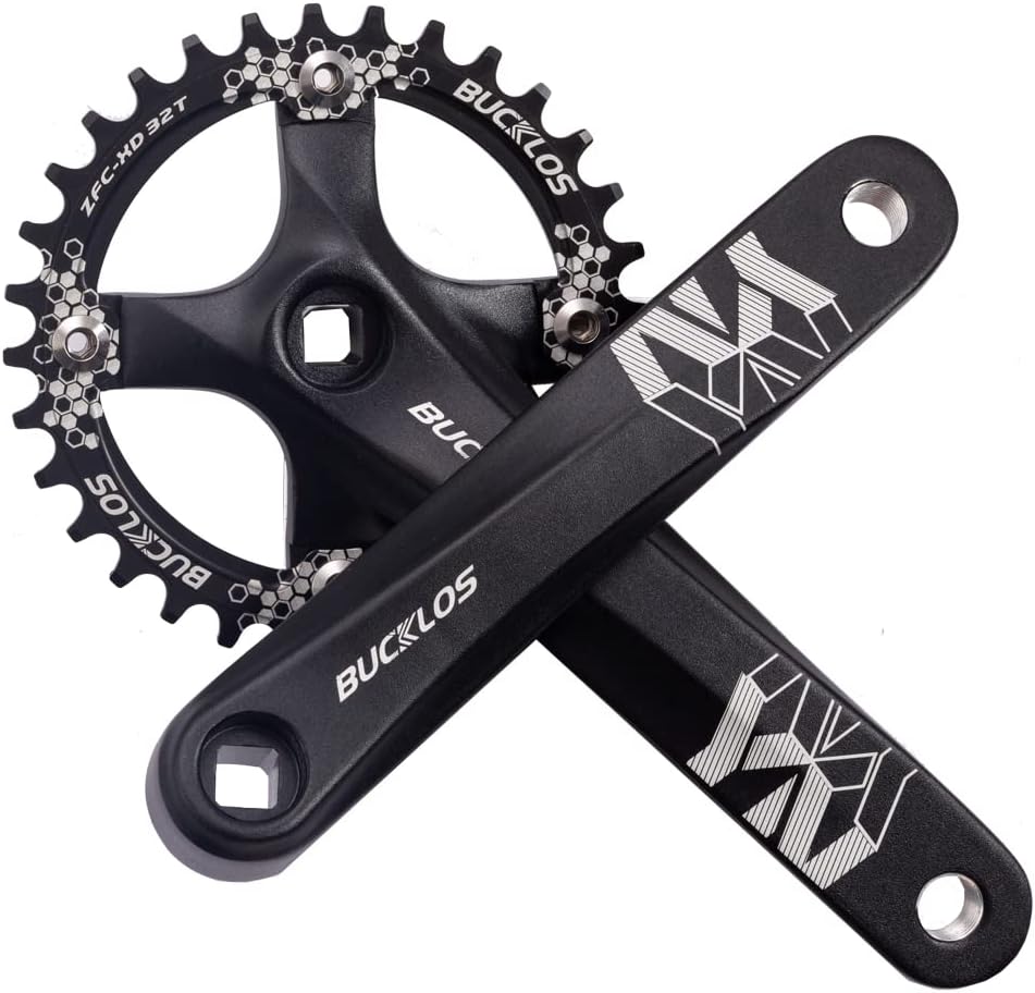BUCKLOS MTB Mountain Bike Single Speed Square Taper Crankset -170mm Cranksets Bicycle Crank Set with 104BCD 32/34/36/38/40/42T Round/Oval Chainring Fit for Ebike/Commuter Bike