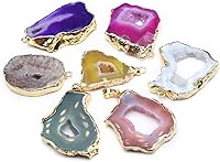 LHJ 5pcs Natural Geode Agate Stone Pendants - Irregular Healing Charms for Jewelry Making Necklace Gifts