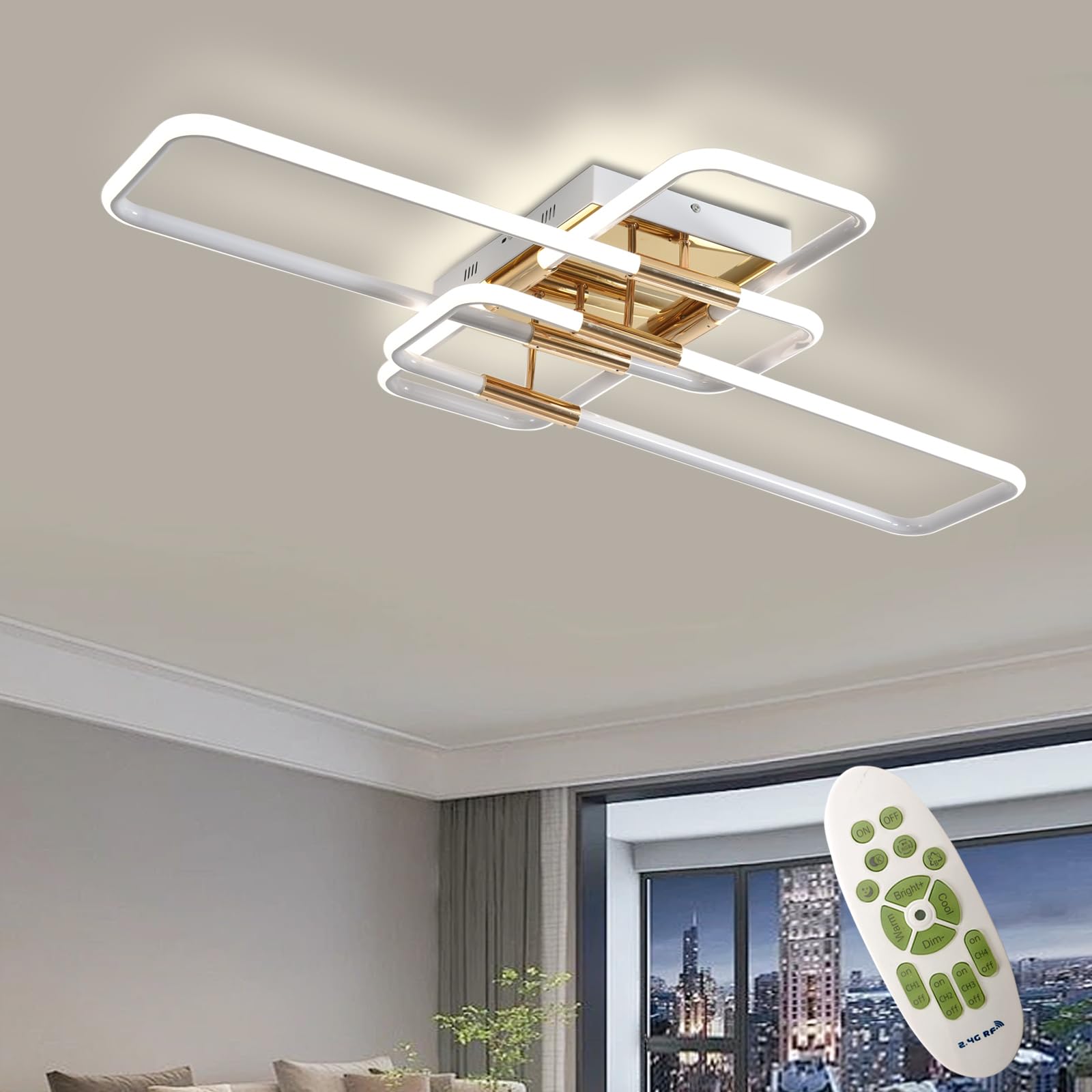 AHRHSM LED-Deckenlampe Deckenleuchte-Dimmbar Weiß Modern-Wohnzimmerlampe mit Fernbedienung Rechteckige - 68W, für Schlafzimmer Wohnzimmer Arbeitszimmer
