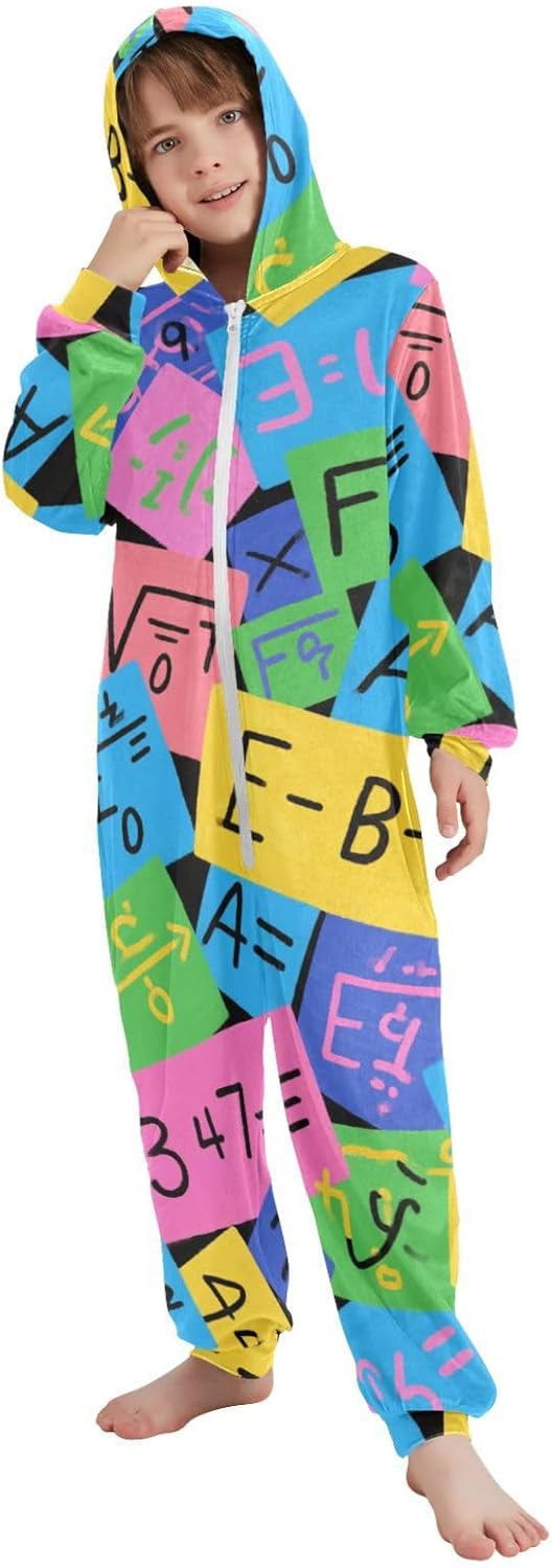 Unisex Onesie Pajamas Soft Warm Hooded One-Piecing Loungewear Sleepwear for Christmas Home 4-14Y