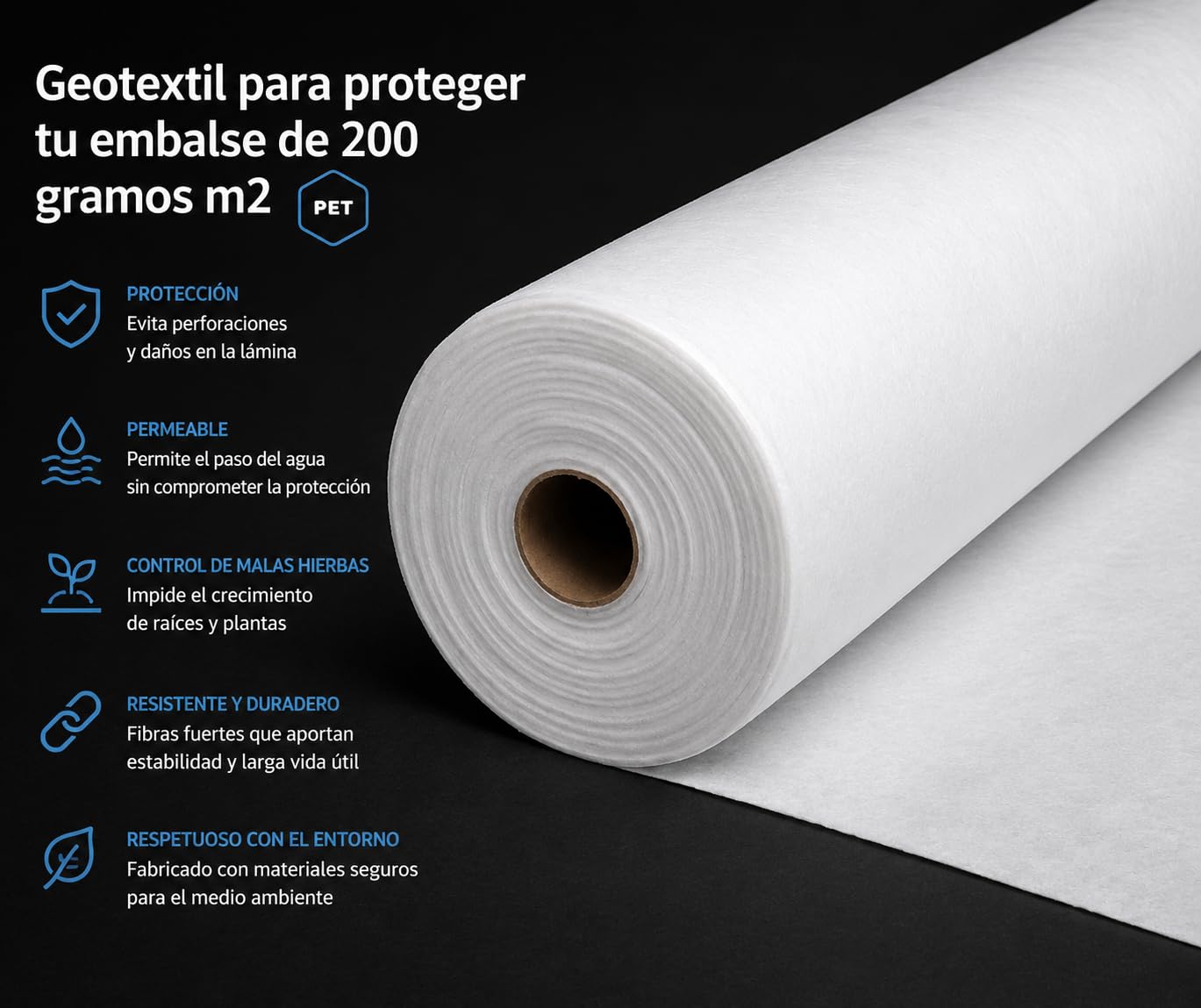 Film imperméabilisant en EPDM 2 x 2 m noir de 0,8 mm et 200 g/m² de géotextile | Haute élasticité | Résistance aux UV et aux températures extrêmes | Idéal pour étangs, réservoirs et