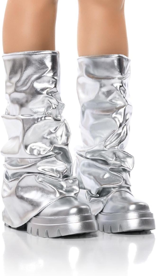 sexytag Women's Metallic Boots Slouchy Foldover Platform Round Toe Western... - Picture 38 of 61