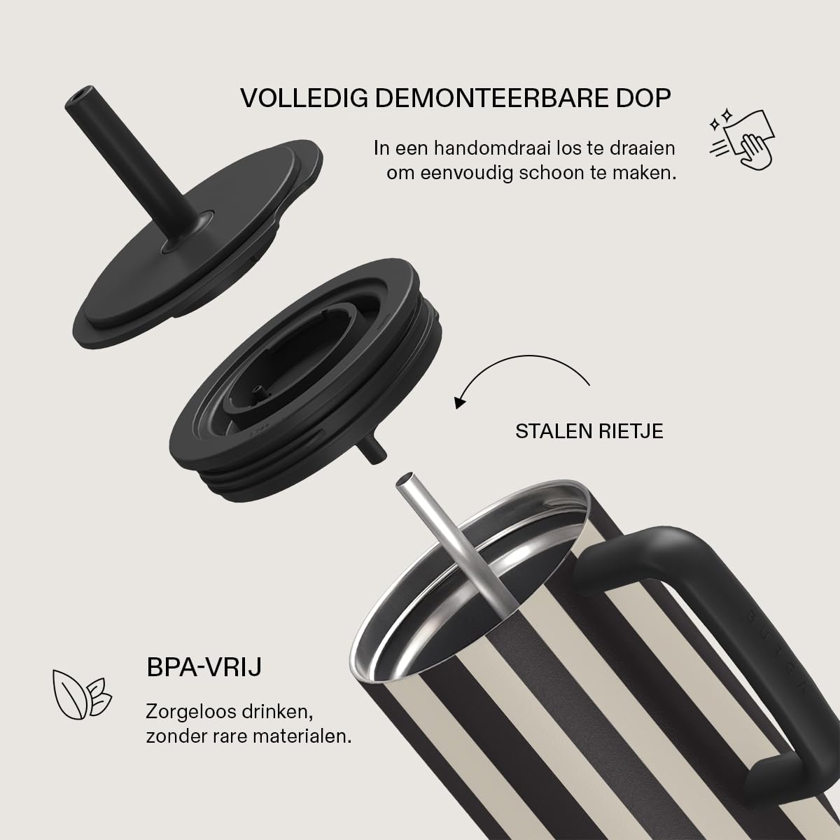 BURGA Gobelet 1,2 L avec Poignée et Paille – Bouteille Isotherme Étanche, garde les boissons chaudes 12 h et froides toute la journée, compatible porte-gobelets, gobelet de voyage en acier inoxydable